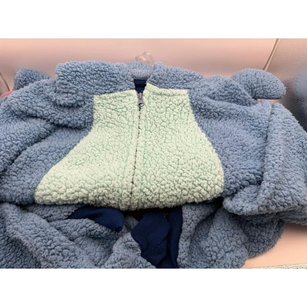 Disney Stitch Sherpa Fleece Hooded One Piece Pajamas Union Suit Blue Small E064 - Picture 3 of 10